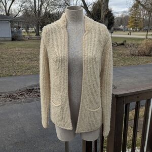 Vintage 80s Cream Open Front Bouclé Knit Cardigan by Impressions